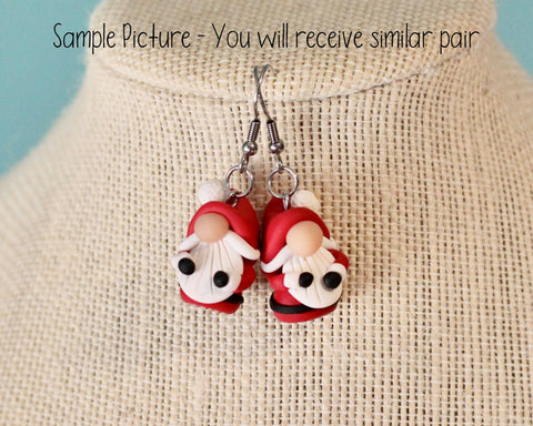Tiny Santa Gnome Earrings - Cute polymer clay jewelry - ThePebblePathway