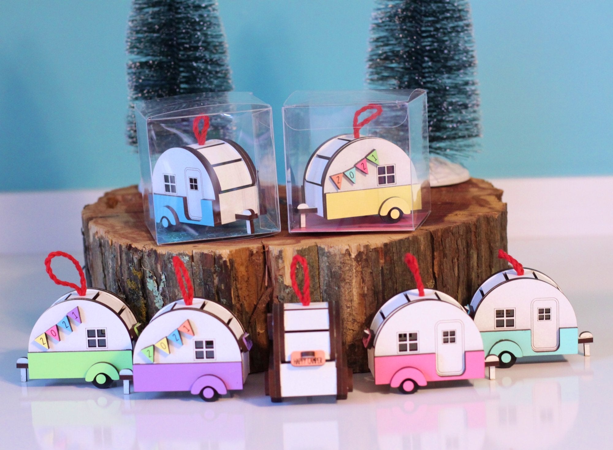 2022 Tiny Retro Camper Ornament in Pastel colors - ThePebblePathway