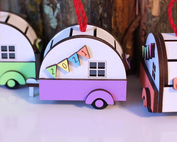 2022 Tiny Retro Camper Ornament in Pastel colors - ThePebblePathway
