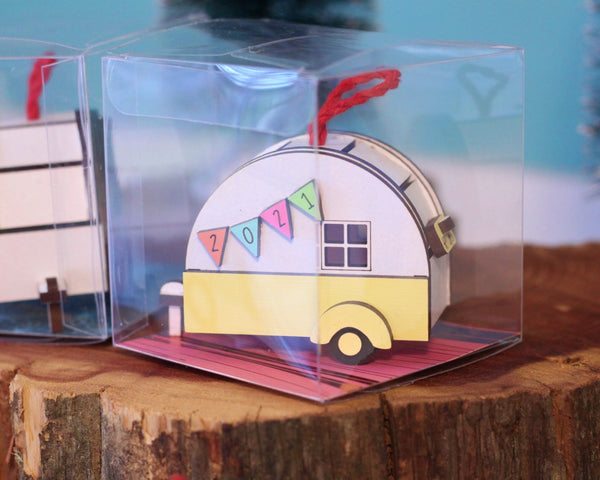 2022 Tiny Retro Camper Ornament in Pastel colors - ThePebblePathway