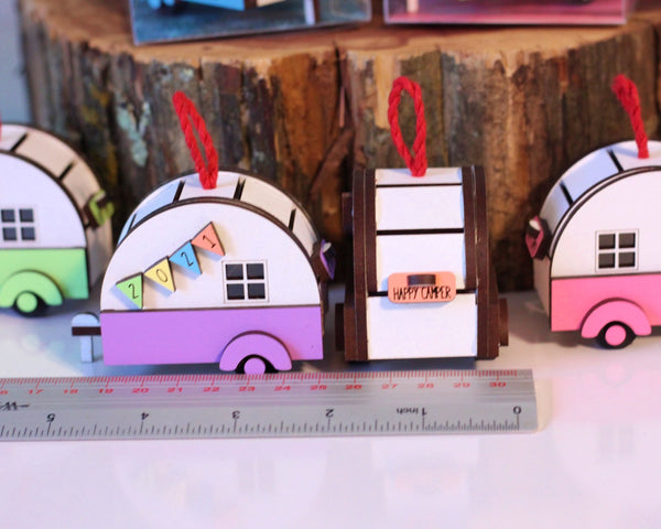 2022 Tiny Retro Camper Ornament in Pastel colors - ThePebblePathway