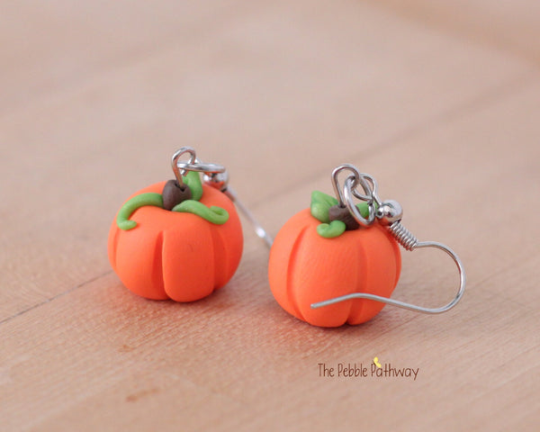 Halloween Orange Pumpkin Earrings, Polymer Clay - ThePebblePathway