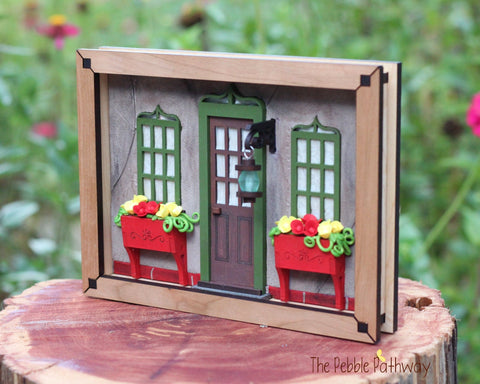 Whimsical front door 3 dimensional picture framed artwork mixed media - Stucco House - ThePebblePathway