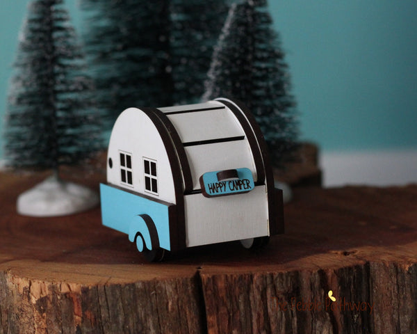 Tiny Pastel retro camper that opens and closes for itty bitty gnome or fairy - ThePebblePathway