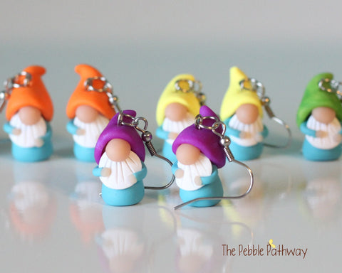 Tiny Gnome Earrings - You pick hat color - Cute and colorful polymer clay jewelry - ThePebblePathway