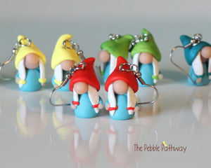 Tiny Girl Gnome Earrings - You pick hat color - Cute and colorful polymer clay jewelry - ThePebblePathway