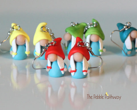 Tiny Girl Gnome Earrings - You pick hat color - Cute and colorful polymer clay jewelry - ThePebblePathway