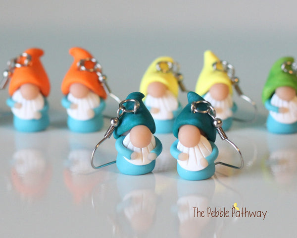 Tiny Gnome Earrings - You pick hat color - Cute and colorful polymer clay jewelry - ThePebblePathway