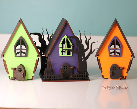 Miniature Halloween house with accessories pick your colors - ThePebblePathway