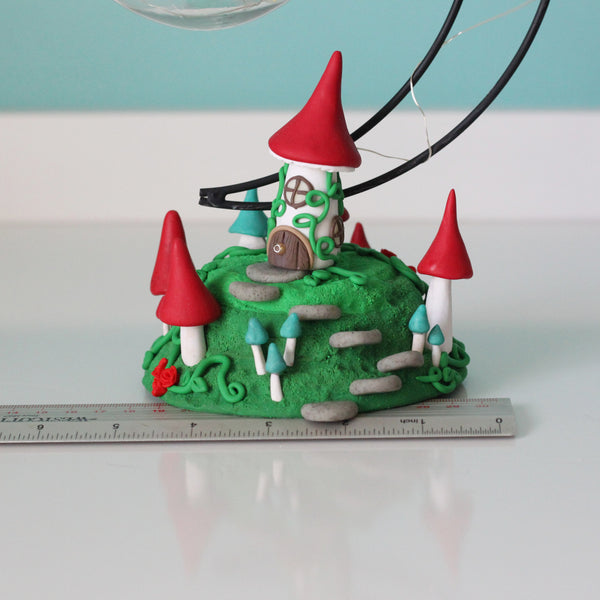 Fairy Mushroom house with Moon Ornament Hanger and fairy lights - ThePebblePathway