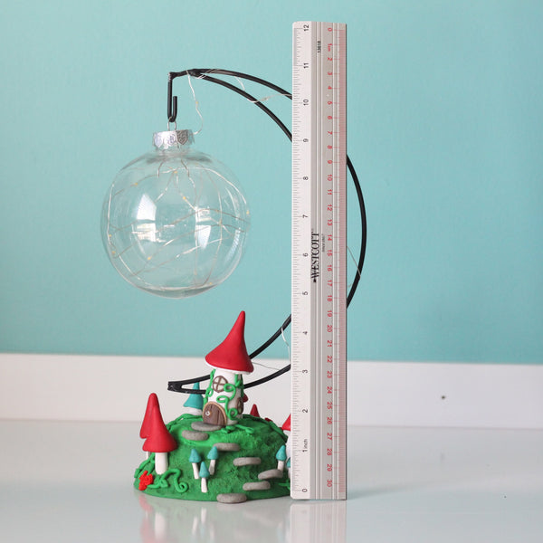 Fairy Mushroom house with Moon Ornament Hanger and fairy lights - ThePebblePathway
